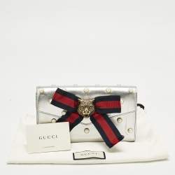 Pre Owned Gucci Silver Leather Animalier Broadway Clutch