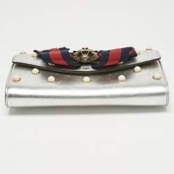 Pre Owned Gucci Silver Leather Animalier Broadway Clutch