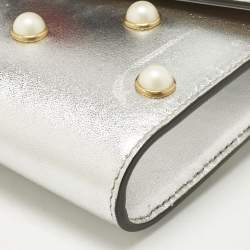 Pre Owned Gucci Silver Leather Animalier Broadway Clutch