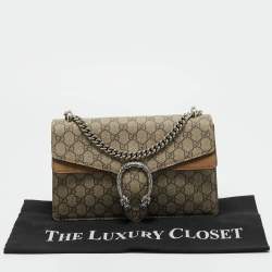 Pre Owned Gucci Beige GG Supreme Canvas and Suede Small Dionysus Shoulder Bag
