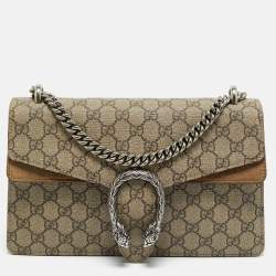 Pre Owned Gucci Beige GG Supreme Canvas and Suede Small Dionysus Shoulder Bag