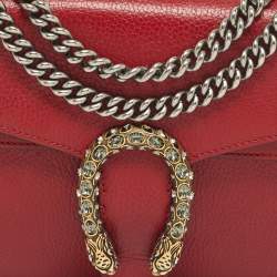 Pre Owned Gucci Red Leather Small Dionysus Crystals Shoulder Bag
