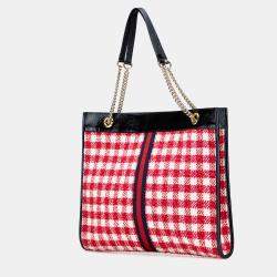 Pre Owned Gucci Red Large Web Tweed Rajah Tote