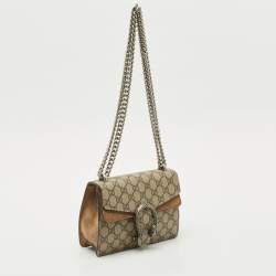 Pre Owned Gucci Beige GG Supreme Canvas and Suede Mini Dionysus Shoulder Bag