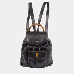 Pre Owned Gucci Bamboo Black Leather Backpack 