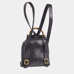 Pre Owned Gucci Bamboo Black Leather Backpack 
