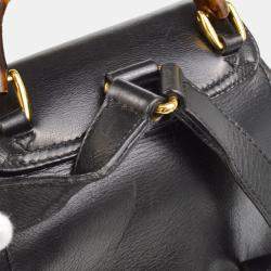Pre Owned Gucci Bamboo Black Leather Backpack 