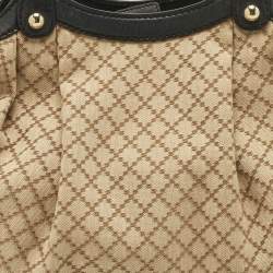 Pre Owned Gucci Black/Beige Diamante Canvas and Leather Medium Sukey Tote