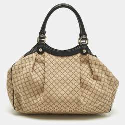 Pre Owned Gucci Black/Beige Diamante Canvas and Leather Medium Sukey Tote
