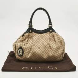 Pre Owned Gucci Black/Beige Diamante Canvas and Leather Medium Sukey Tote