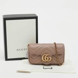 Pre Owned Gucci Light Brown Matelassé Chevron Leather Mini GG Marmont Crossbody Bag