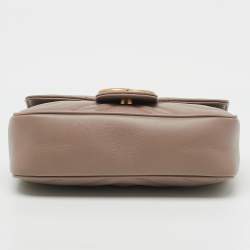 Pre Owned Gucci Light Brown Matelassé Chevron Leather Mini GG Marmont Crossbody Bag