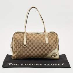 Pre Owned Gucci Beige/Off White GG Canvas and Leather Britt Boston Bag