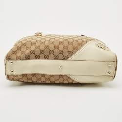 Pre Owned Gucci Beige/Off White GG Canvas and Leather Britt Boston Bag