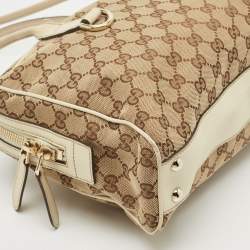 Pre Owned Gucci Beige/Off White GG Canvas and Leather Britt Boston Bag