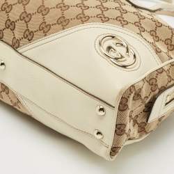 Pre Owned Gucci Beige/Off White GG Canvas and Leather Britt Boston Bag