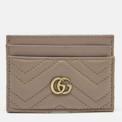 Pre Owned Gucci Dusty Pink Matelassé Leather GG Marmont Card Holder