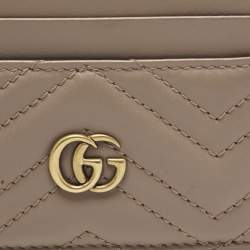 Pre Owned Gucci Dusty Pink Matelassé Leather GG Marmont Card Holder