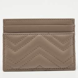 Pre Owned Gucci Dusty Pink Matelassé Leather GG Marmont Card Holder