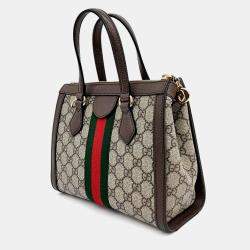 Pre Owned Gucci Brown Canvas Ophidia GG Shoulder Bag Small