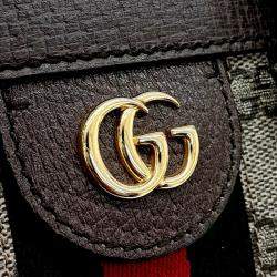 Pre Owned Gucci Brown Canvas Ophidia GG Shoulder Bag Small