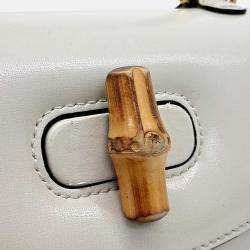 Pre Owned Gucci White Leather Bamboo 1947 Small Top Handle Bag