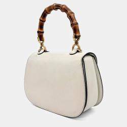 Pre Owned Gucci White Leather Bamboo 1947 Small Top Handle Bag
