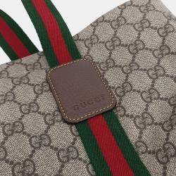 Pre Owned Gucci Beige Brown Coated Canvas Web Tote Bag