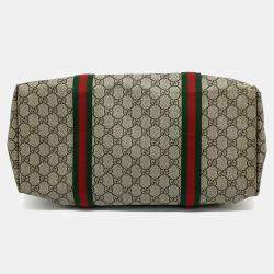 Pre Owned Gucci Beige Brown Coated Canvas Web Tote Bag