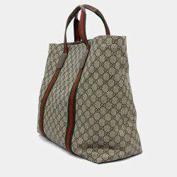 Pre Owned Gucci Beige Brown Coated Canvas Web Tote Bag