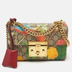 Pre Owned Gucci Multicolor GG Supreme Canvas Tian Print Small Padlock Shoulder Bag