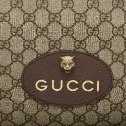Pre Owned Gucci Beige/Mustard GG Supreme Canvas and Leather Tiger Head  Wristlet Pouch