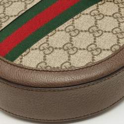 Pre Owned Gucci Brown/Beige GG Supreme Canvas and Leather Mini Ophidia Round Bag
