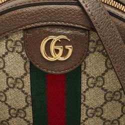 Pre Owned Gucci Brown/Beige GG Supreme Canvas and Leather Mini Ophidia Round Bag