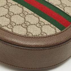 Pre Owned Gucci Brown/Beige GG Supreme Canvas and Leather Mini Ophidia Round Bag