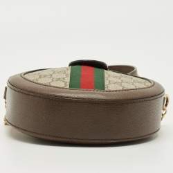 Pre Owned Gucci Brown/Beige GG Supreme Canvas and Leather Mini Ophidia Round Bag