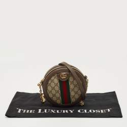 Pre Owned Gucci Brown/Beige GG Supreme Canvas and Leather Mini Ophidia Round Bag