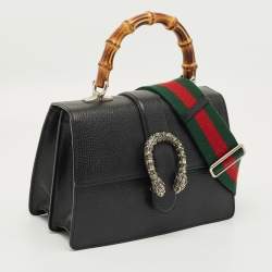 Pre Owned Gucci Black Leather Medium Dionysus Bamboo Top Handle Bag