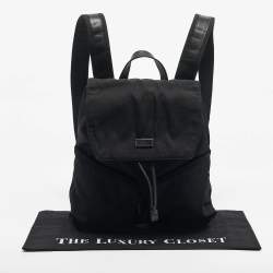 Pre Owned Gucci Black Leather and Nylon Pocket Drawstring Backpack