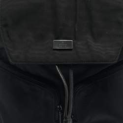 Pre Owned Gucci Black Leather and Nylon Pocket Drawstring Backpack