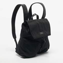 Pre Owned Gucci Black Leather and Nylon Pocket Drawstring Backpack