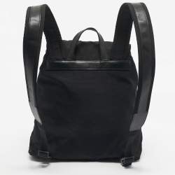 Pre Owned Gucci Black Leather and Nylon Pocket Drawstring Backpack