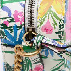 Pre Owned Gucci White Ken Scott Mini GG Marmont Floral Printed Matelasse Leather Crossbody