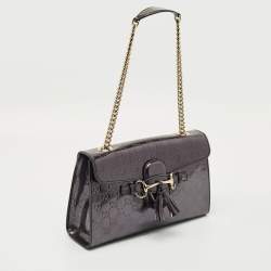Pre Owned Gucci Purple Guccissima Patent Leather Medium Emily Chain Shoulder Bag