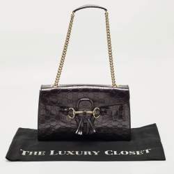 Pre Owned Gucci Purple Guccissima Patent Leather Medium Emily Chain Shoulder Bag