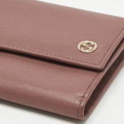 Pre Owned Gucci Old Rose Leather Interlocking G Flap Continental Wallet