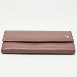 Pre Owned Gucci Old Rose Leather Interlocking G Flap Continental Wallet