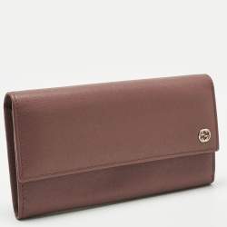 Pre Owned Gucci Old Rose Leather Interlocking G Flap Continental Wallet