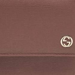 Pre Owned Gucci Old Rose Leather Interlocking G Flap Continental Wallet