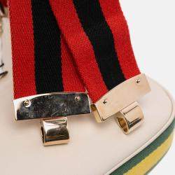 Pre Owned Gucci White Small Leather Web Attache Crossbody